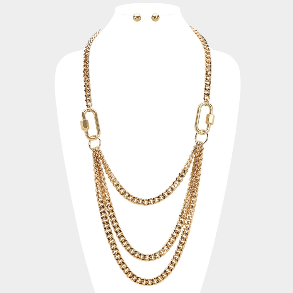 Gold Casual Simple Style Triple Layered Chain Necklace Set Metal Link
